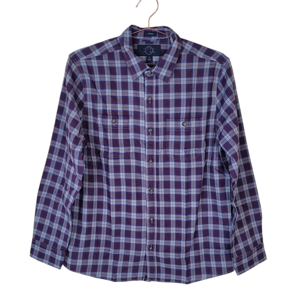 New EVEN TIDE Regular Denali Doublecloth Plaid Long Sleeve Button Front Shirt M